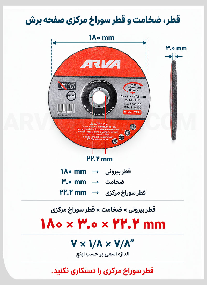 ضخامت و قطر سوراخ مرکزی صفحه برش